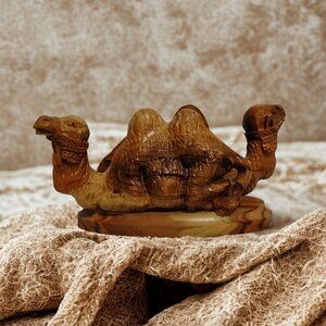 Hand Carved OLIVE Wood Double Camel Letter or Napkin Holder